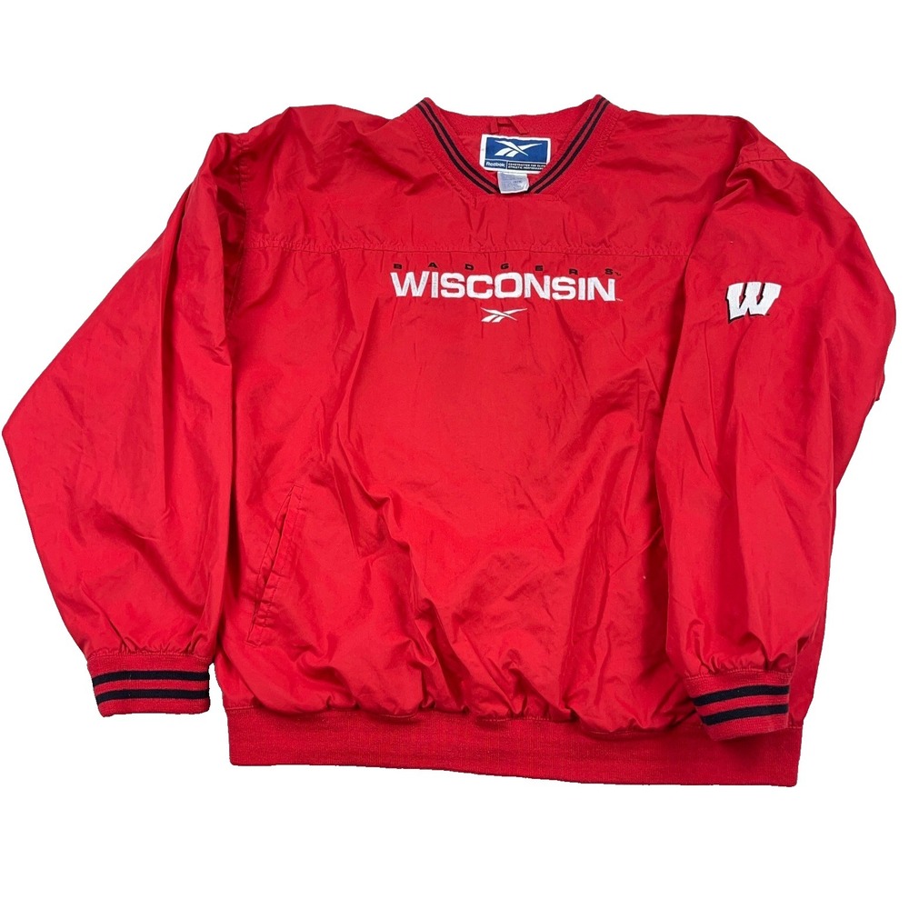 Vintage Wisconsin Badgers Jacket Mens Large Pullover Windbreaker Y2K Reebok